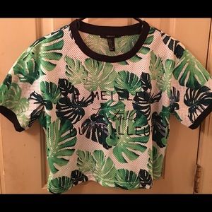 Forever 21 Green Leaf Design Half Top, Size S